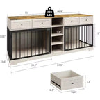 82 Meubles doubles pour cage de chien, grande niche d'intérieur pour 2 chiens, meuble TV en bois robuste avec 4 tiroirs et étagères