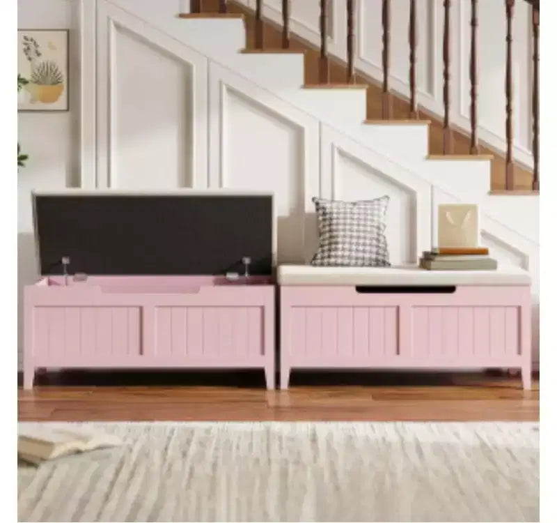 Pouf de rangement en bois massif et panneaux de bois avec pieds en bois massif,