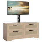 Meuble TV en rotin avec support - Commode à 4 tiroirs - Meuble TV pour téléviseurs jusqu'à 70 pouces, console multimédia rustique en bois pour salon et chambre