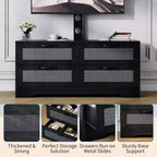 Meuble TV en rotin avec support - Commode à 4 tiroirs - Meuble TV pour téléviseurs jusqu'à 70 pouces, console multimédia rustique en bois pour salon et chambre