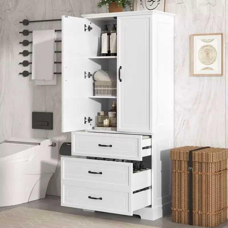 Meuble de rangement de salle de bain, meuble sur pied avec étagère réglable, 2 tiroirs et 2 portes pour salle de bain, bureau, cuisine, salon, chambre à coucher