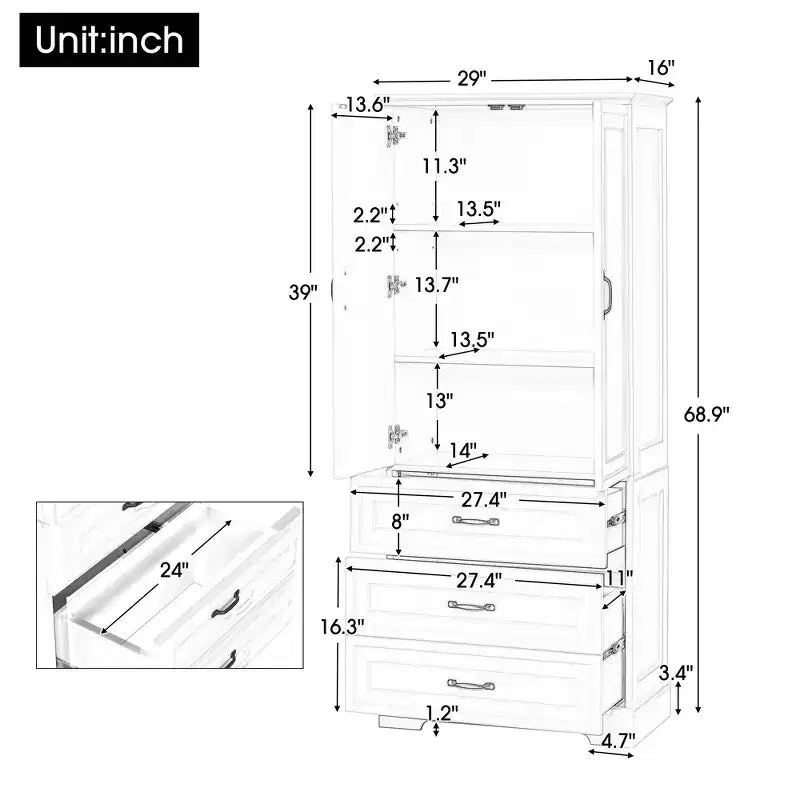 Meuble de rangement de salle de bain, meuble sur pied avec étagère réglable, 2 tiroirs et 2 portes pour salle de bain, bureau, cuisine, salon, chambre à coucher