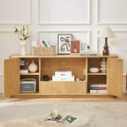 JVNOXK Meuble TV vague de 162 cm, Buffet à coins arrondis, Meuble de rangement, Meuble en bois à rayures verticales, Finition naturelle, pour salle à manger et salon