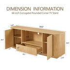JVNOXK Meuble TV vague de 162 cm, Buffet à coins arrondis, Meuble de rangement, Meuble en bois à rayures verticales, Finition naturelle, pour salle à manger et salon
