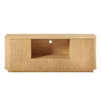 JVNOXK Meuble TV vague de 162 cm, Buffet à coins arrondis, Meuble de rangement, Meuble en bois à rayures verticales, Finition naturelle, pour salle à manger et salon