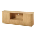 JVNOXK Meuble TV vague de 162 cm, Buffet à coins arrondis, Meuble de rangement, Meuble en bois à rayures verticales, Finition naturelle, pour salle à manger et salon