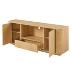 JVNOXK Meuble TV vague de 162 cm, Buffet à coins arrondis, Meuble de rangement, Meuble en bois à rayures verticales, Finition naturelle, pour salle à manger et salon
