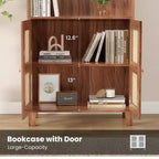 TUYOHW Grande bibliothèque avec portes en rotin, meuble de rangement autoportant à 5 étagères, étagère pour salon, chambre, bureau à domicile
