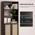 TUYOHW Grande bibliothèque avec portes en rotin, meuble de rangement autoportant à 5 étagères, étagère pour salon, chambre, bureau à domicile
