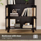 TUYOHW Grande bibliothèque avec portes en rotin, meuble de rangement autoportant à 5 étagères, étagère pour salon, chambre, bureau à domicile