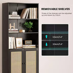 TUYOHW Grande bibliothèque avec portes en rotin, meuble de rangement autoportant à 5 étagères, étagère pour salon, chambre, bureau à domicile