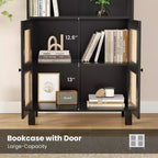 TUYOHW Grande bibliothèque avec portes en rotin, meuble de rangement autoportant à 5 étagères, étagère pour salon, chambre, bureau à domicile