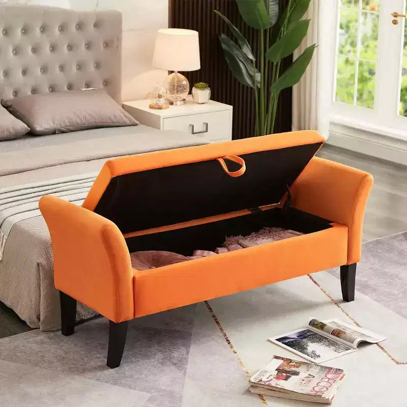 MAYEERTY Banc de rangement en velours, banc capitonné avec pieds en bois massif, ottoman multi-usage pour chambre à coucher, salon, couloir, gris