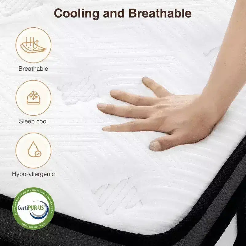 Matelas en promotion : Matelas hybride Queen 14 po dans une boîte, mousse à mémoire de forme au gel + ressorts ensachés, rafraîchissant, fermeté moyenne, soulagement de la pression, isolation des mouvements, CertiPUR-US