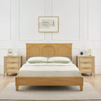Table de chevet en rotin naturel, lot de 2, style bohème, 3 tiroirs, pour petits espaces/chambre à coucher