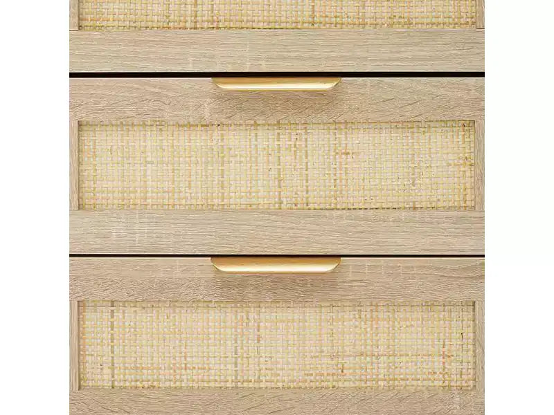 Table de chevet en rotin naturel, lot de 2, style bohème, 3 tiroirs, pour petits espaces/chambre à coucher