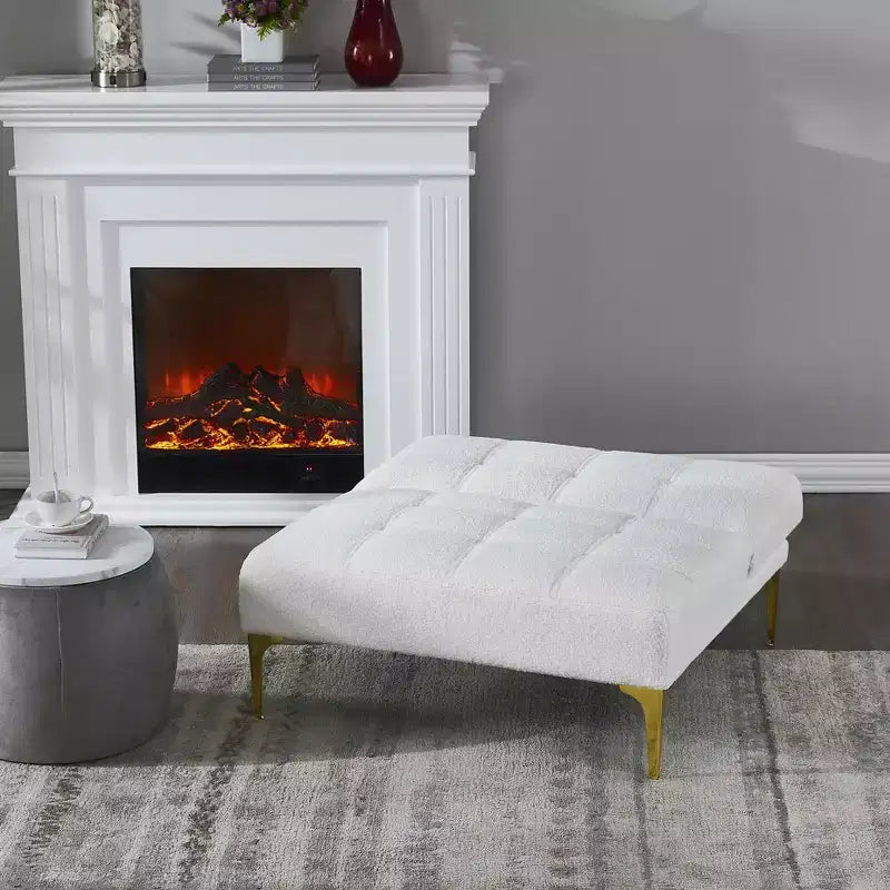MAYEERTY Canapé simple futon confortable en tissu Teddy avec pieds en métal doré, mousse et ressorts pour salon blanc
