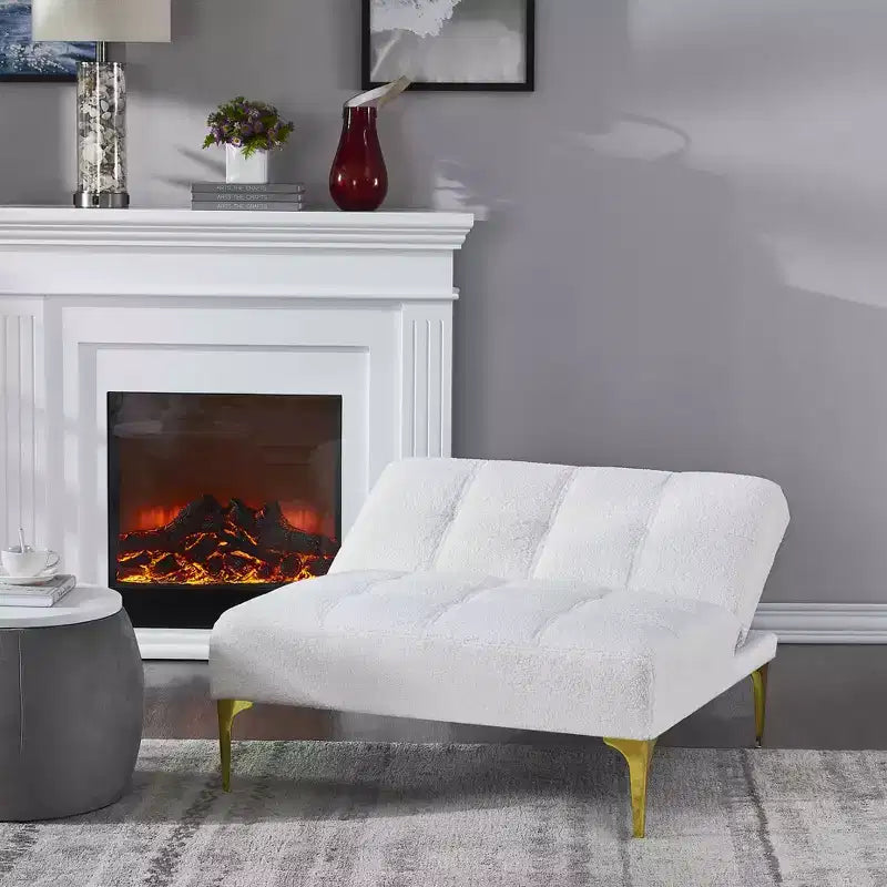 MAYEERTY Canapé simple futon confortable en tissu Teddy avec pieds en métal doré, mousse et ressorts pour salon blanc