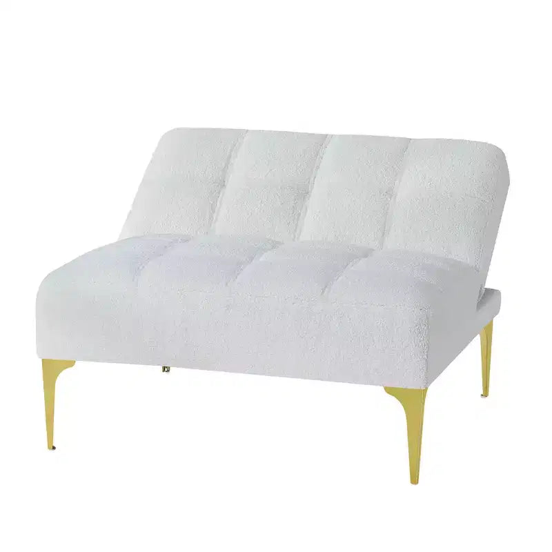MAYEERTY Canapé simple futon confortable en tissu Teddy avec pieds en métal doré, mousse et ressorts pour salon blanc
