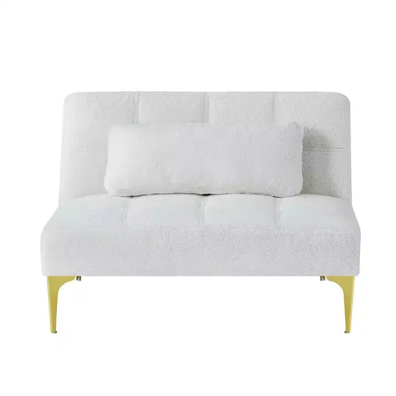 MAYEERTY Canapé simple futon confortable en tissu Teddy avec pieds en métal doré, mousse et ressorts pour salon blanc