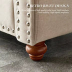 MAYEERTY Canapé en bois massif et métal avec clous décoratifs argentés et rangement sous l'assise pour salon Beige