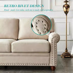 MAYEERTY Canapé en bois massif et métal avec clous décoratifs argentés et rangement sous l'assise pour salon Beige