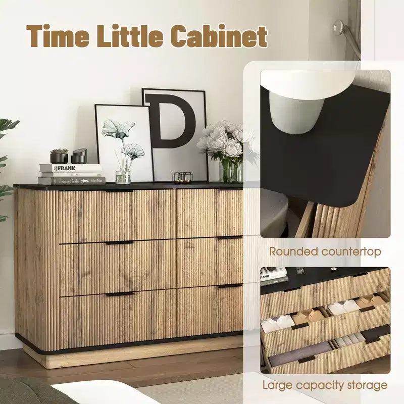 JVNOXK47.Meuble Moderne Multifonctionnel à Six Tiroirs de 50,8 cm avec Coins Arrondis, Convient comme Bahut ou Meuble de Rangement, Bois Naturel