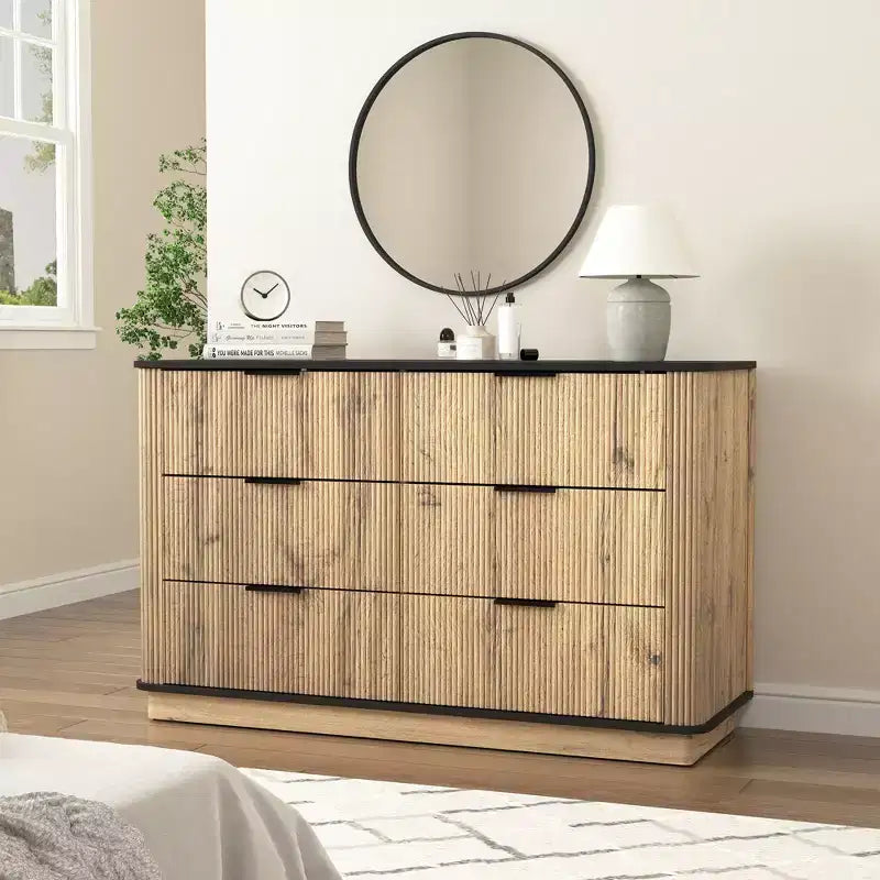 JVNOXK47.Meuble Moderne Multifonctionnel à Six Tiroirs de 50,8 cm avec Coins Arrondis, Convient comme Bahut ou Meuble de Rangement, Bois Naturel