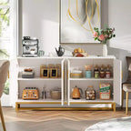 TUYOHW Meuble Buffet Moderne Blanc et Or, Buffet 150 cm avec Portes pour Rangement Salle à Manger et Entrée