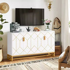 TUYOHW Meuble Buffet Moderne Blanc et Or, Buffet 150 cm avec Portes pour Rangement Salle à Manger et Entrée