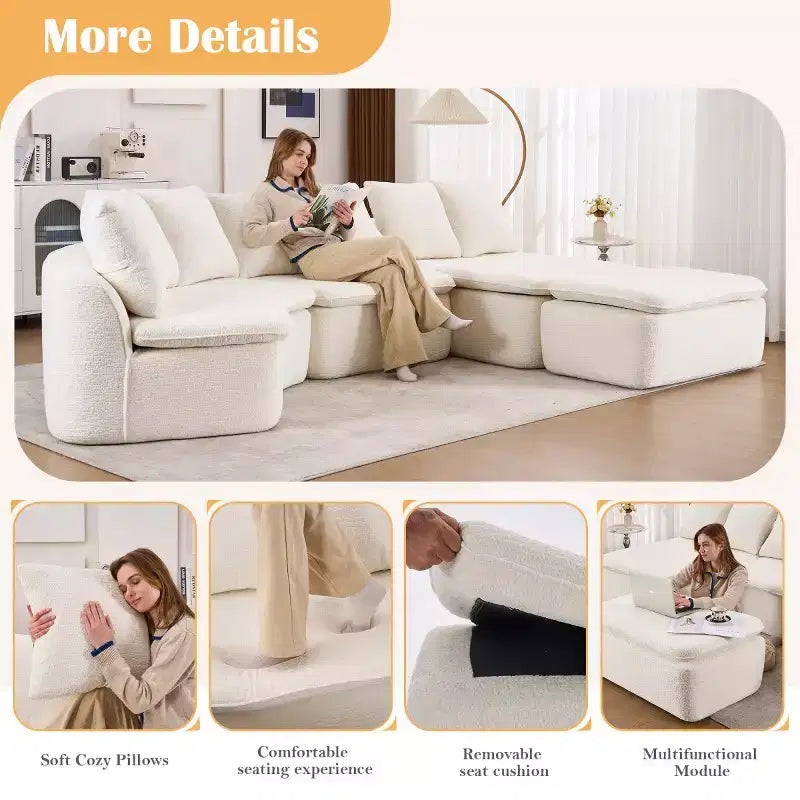 Canapé modulable incurvé moderne 133 avec pouf, Canapé sectionnel 3 places en chenille douce pour salon ou salle de séjour - Panipeachy