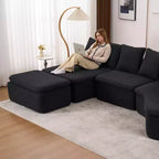 Canapé modulable incurvé moderne 133 avec pouf, Canapé sectionnel 3 places en chenille douce pour salon ou salle de séjour - Panipeachy