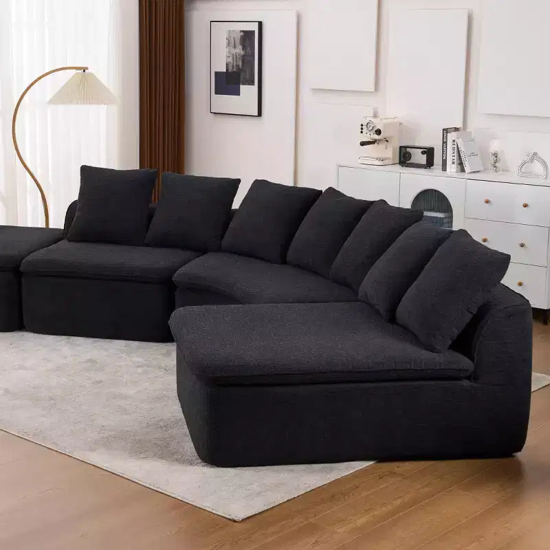 Canapé modulable incurvé moderne 133 avec pouf, Canapé sectionnel 3 places en chenille douce pour salon ou salle de séjour - Panipeachy