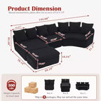 Canapé modulable incurvé moderne 133 avec pouf, Canapé sectionnel 3 places en chenille douce pour salon ou salle de séjour - Panipeachy