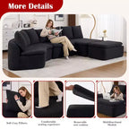 Canapé modulable incurvé moderne 133 avec pouf, Canapé sectionnel 3 places en chenille douce pour salon ou salle de séjour - Panipeachy