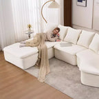Canapé modulable incurvé moderne 133 avec pouf, Canapé sectionnel 3 places en chenille douce pour salon ou salle de séjour - Panipeachy