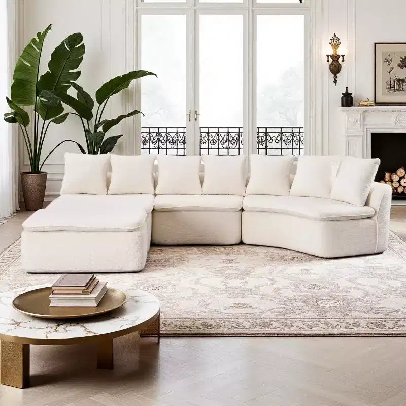 Canapé modulable incurvé moderne 133 avec pouf, Canapé sectionnel 3 places en chenille douce pour salon ou salle de séjour - Panipeachy