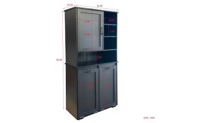 VIYET 63 Meuble de buanderie autoportant noir - Panneau de particules + MDF, panier basculant, étagères réglables et rangements multiples