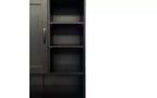 VIYET 63 Meuble de buanderie autoportant noir - Panneau de particules + MDF, panier basculant, étagères réglables et rangements multiples