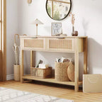 Table console avec 2 tiroirs cannelés, table d'entrée de 109 cm avec étagère de rangement ouverte, rangement pour l'entrée derrière le canapé