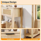 Table console avec 2 tiroirs cannelés, table d'entrée de 109 cm avec étagère de rangement ouverte, rangement pour l'entrée derrière le canapé