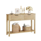 Table console avec 2 tiroirs cannelés, table d'entrée de 109 cm avec étagère de rangement ouverte, rangement pour l'entrée derrière le canapé