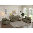 MAYEERTY Canapé sectionnel 3 pièces en similicuir avec rangement et clous décoratifs argentés pour salon, couleur taupe