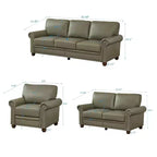 MAYEERTY Canapé sectionnel 3 pièces en similicuir avec rangement et clous décoratifs argentés pour salon, couleur taupe