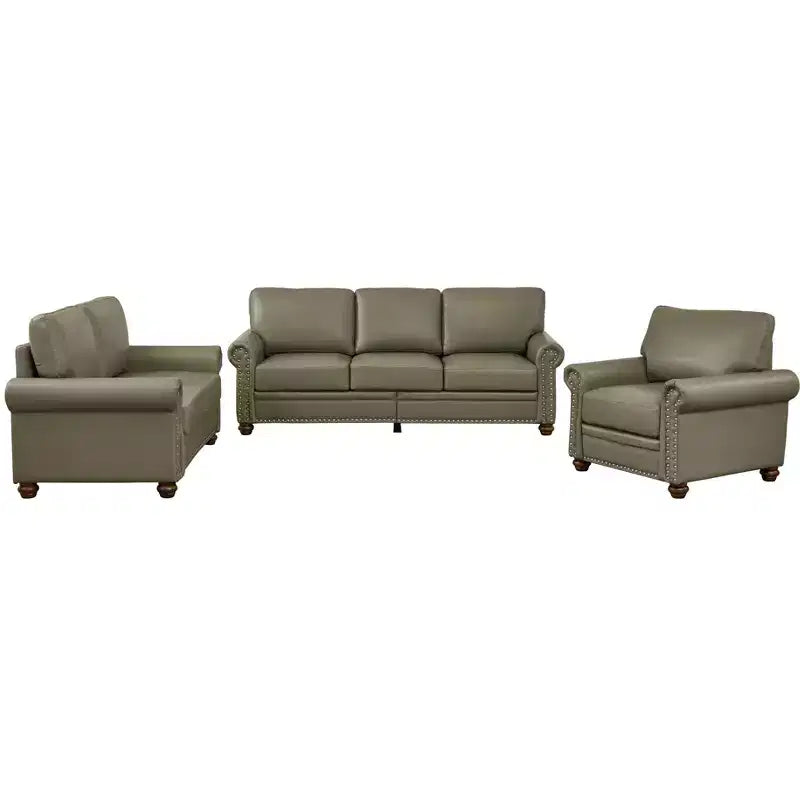 MAYEERTY Canapé sectionnel 3 pièces en similicuir avec rangement et clous décoratifs argentés pour salon, couleur taupe