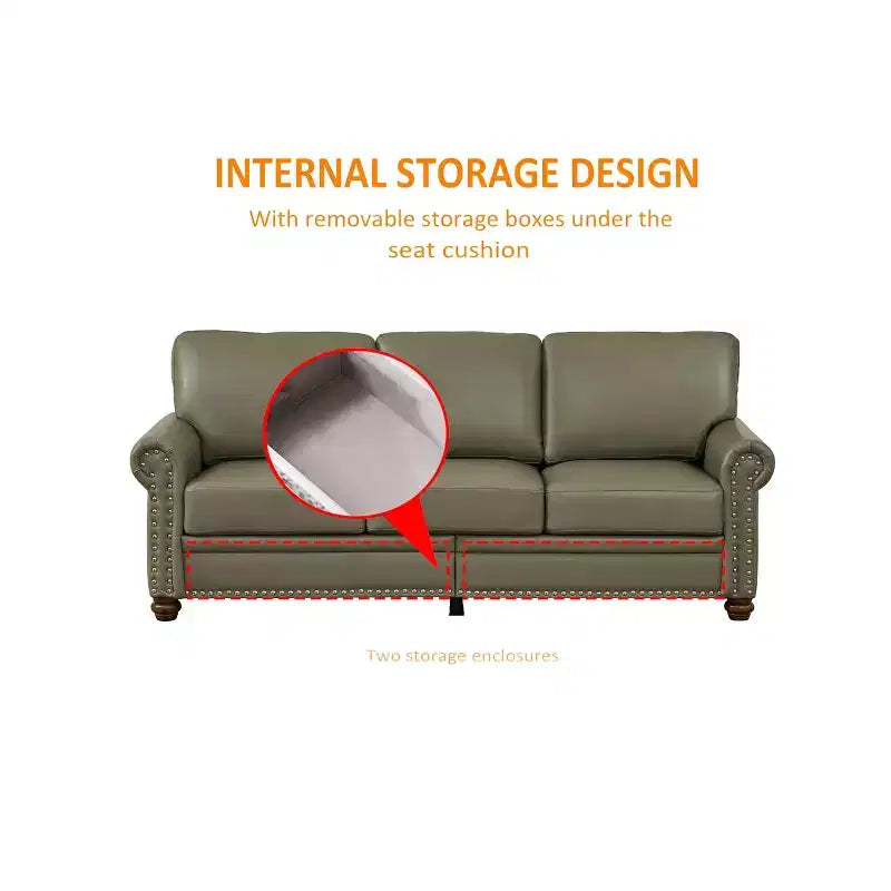 MAYEERTY Canapé sectionnel 3 pièces en similicuir avec rangement et clous décoratifs argentés pour salon, couleur taupe