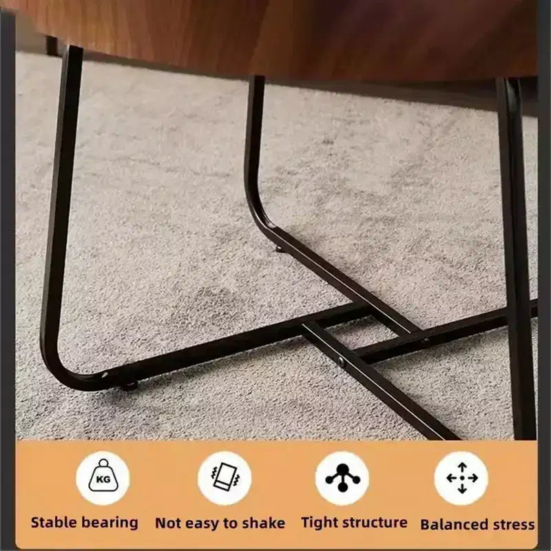 Table basse moderne, petite table d'appoint ronde avec base géométrique en fer et plateau en MDF noyer, table d'appoint compacte pour salon, bureau, dortoir