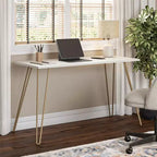 TUYOHW Bureau,Table d'étude moderne avec plateau en bois d'ingénierie durable,pieds en métal épingle,poste de travail compact pour petits espaces