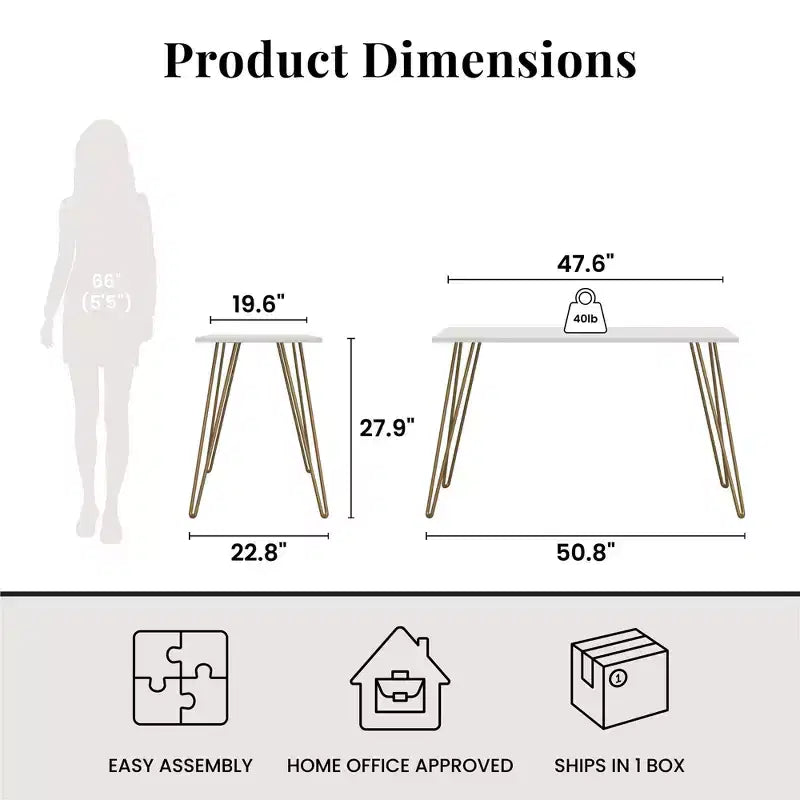 TUYOHW Bureau,Table d'étude moderne avec plateau en bois d'ingénierie durable,pieds en métal épingle,poste de travail compact pour petits espaces