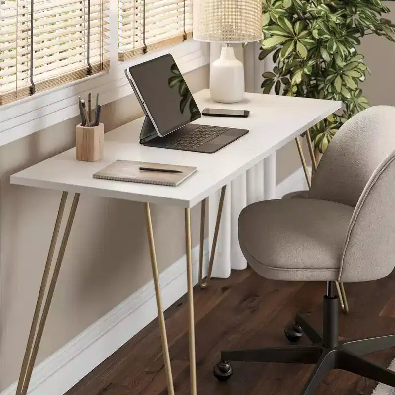 TUYOHW Bureau,Table d'étude moderne avec plateau en bois d'ingénierie durable,pieds en métal épingle,poste de travail compact pour petits espaces